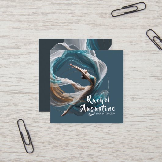 エアー飛んでいるヨガインストラクターピラティスフィットネス スクエア名刺 (正面/裏面インサイチュ)