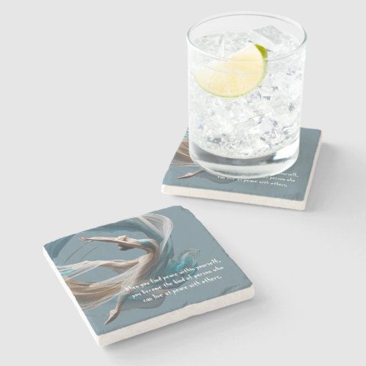 エアー飛んでいるヨガインストラクターピラティスフィットネス ストーンコースター (横)