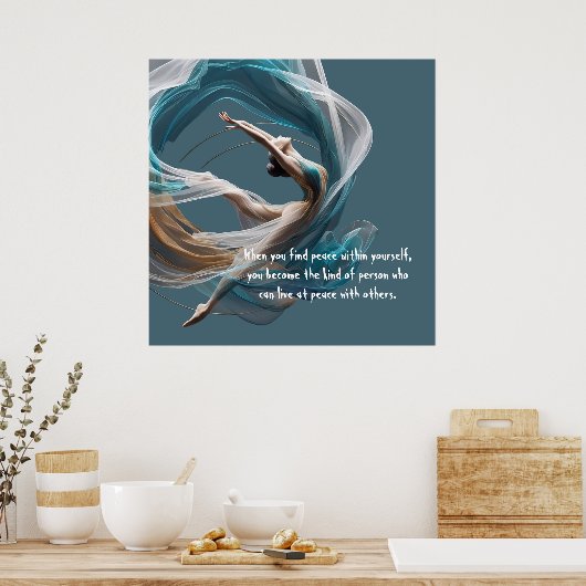 エアー飛んでいるヨガインストラクターピラティスフィットネス ポスター (キッチン)