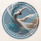 エアー飛んでいるヨガインストラクターピラティスフィットネス ラウンドペーパーコースター (正面)