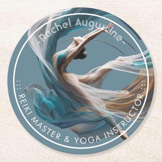 エアー飛んでいるヨガインストラクターピラティスフィットネス ラウンドペーパーコースター (正面)