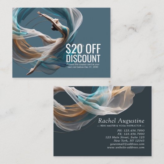 エアー飛んでいるヨガインストラクターピラティスフィットネス 割引カード (正面/裏面)