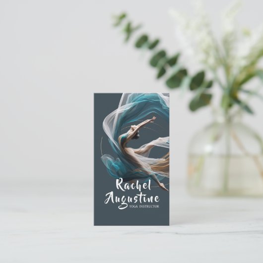 エアー飛んでいるヨガインストラクターピラティスフィットネス 名刺 (スタンド正面)