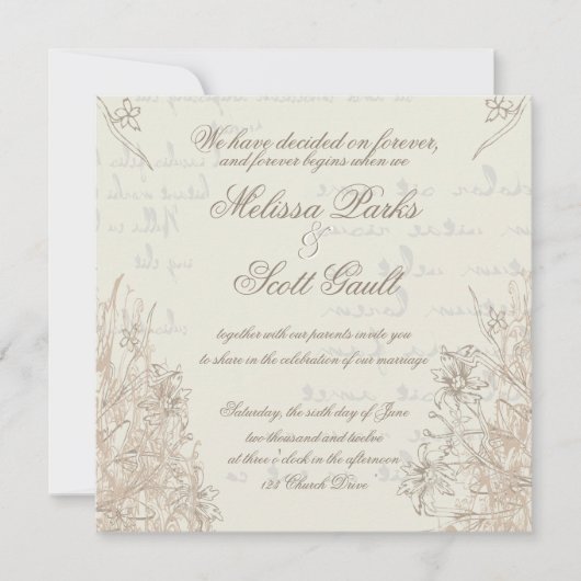 エア、フレッシュ、クリーム、ヴィンテージウェディング招待状 招待状 (正面)