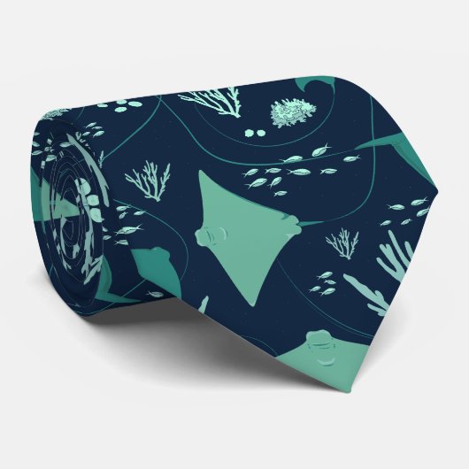 エイと魚の水中パターンタイ ネクタイ (ロール)