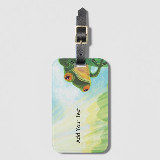 エイを捕まえるグリーンカエル ラゲッジタグ (正面縦)