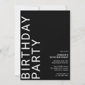 エイジお洒落ブラックモダン誕生日 招待状 (正面)
