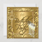 エイジお祝い金ゴールドオン金ゴールドシャンパン 招待状 (正面)