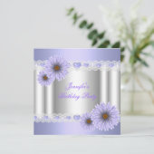 エイジかわいらしシルバー薄紫誕生日パーティフラワー 招待状 (スタンド正面)