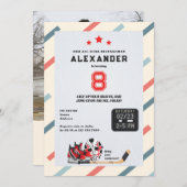 エイジアイスホッケースケートで滑る子供の誕生日パーティー 招待状 (正面/裏面)