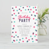 エイジインディゴピンクティール(緑がかった色)紙吹雪誕生日パーティー 招待状 (スタンド正面)
