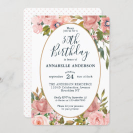 エイジエレガントフローラピンク赤面金ゴールド誕生日 招待状