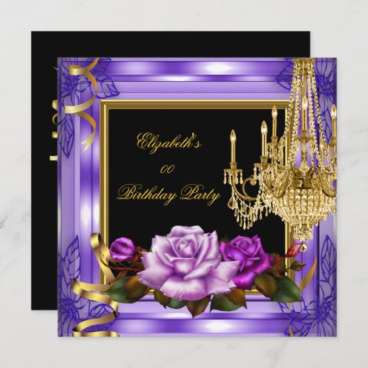エイジエレガント誕生日紫金ゴールドバラの追加 招待状 (正面/裏面)