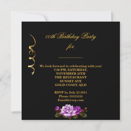 エイジエレガント誕生日紫金ゴールドバラの追加 招待状 (裏面)