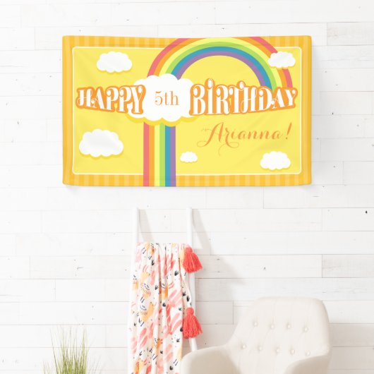 エイジオレンジイエローレインボー誕生日バナー 横断幕 (インサイチュ)