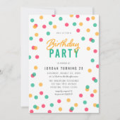 エイジオレンジピンクティール(緑がかった色)紙吹雪誕生日パーティー 招待状 (正面)