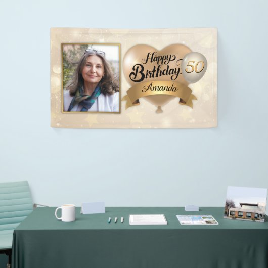エイジカスタムクリーム金ゴールドエレガントビニル誕生日 横断幕 (トレードショー)