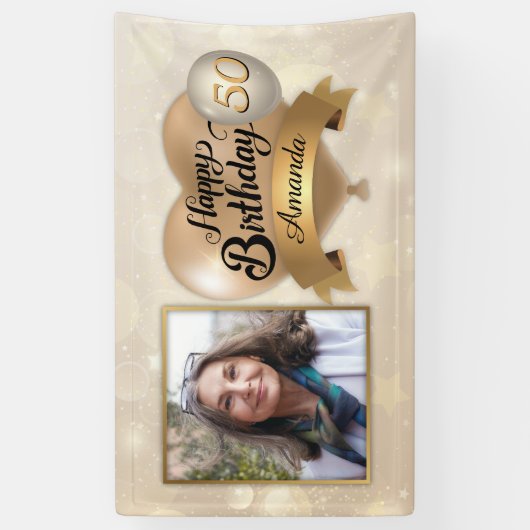 エイジカスタムクリーム金ゴールドエレガントビニル誕生日 横断幕 (縦)