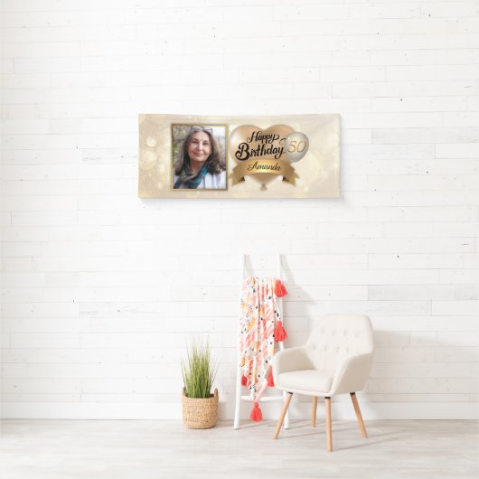 エイジカスタムクリーム金ゴールドエレガント誕生日 横断幕 (インサイチュ)