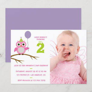 エイジカワイフクロウベビーまたは幼児の女の子誕生日 招待状