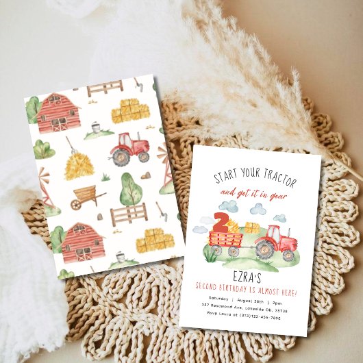 エイジキッズレッドファームトラクター誕生日招待状 招待状