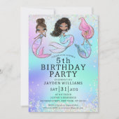 エイジグリッターマーメイドブラックヘアガール誕生日 招待状 (正面)