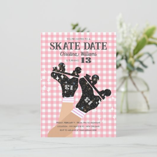 エイジジンガムピンクディスコローラスケート誕生日 招待状 (スタンド正面)