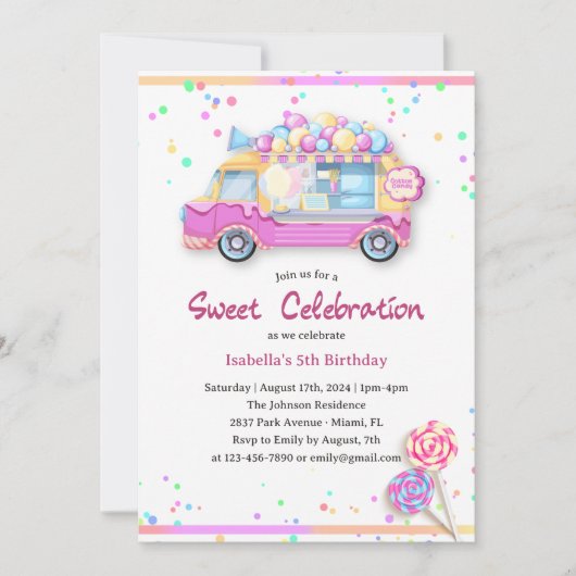 エイジスウィートお祝いコットンキャンディ誕生日 招待状 (正面)