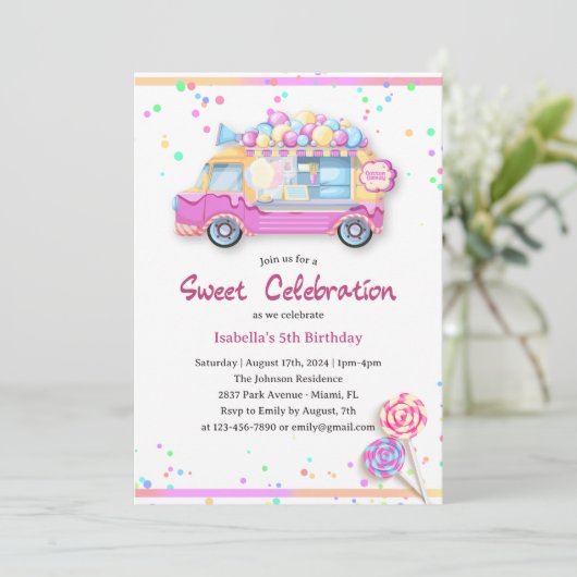 エイジスウィートお祝いコットンキャンディ誕生日 招待状 (スタンド正面)