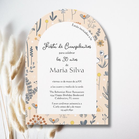 エイジスペインのボホワイルドフラワー誕生日パーティー 招待状
