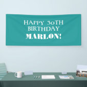 エイジティール（緑がかった色）アクアブルーホワイトハッピーバースデーバナー 横断幕 (トレードショー)