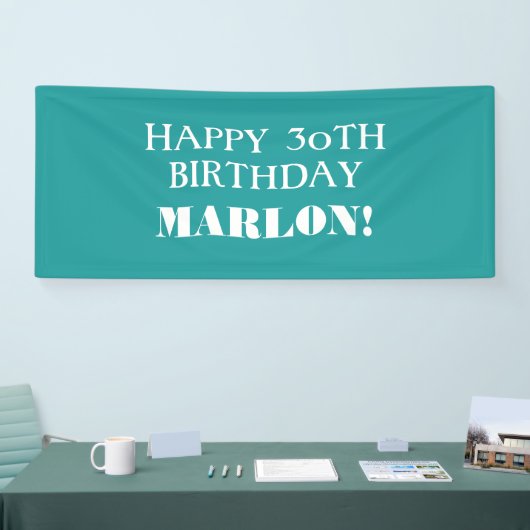 エイジティール（緑がかった色）アクアブルーホワイトハッピーバースデーバナー 横断幕 (トレードショー)