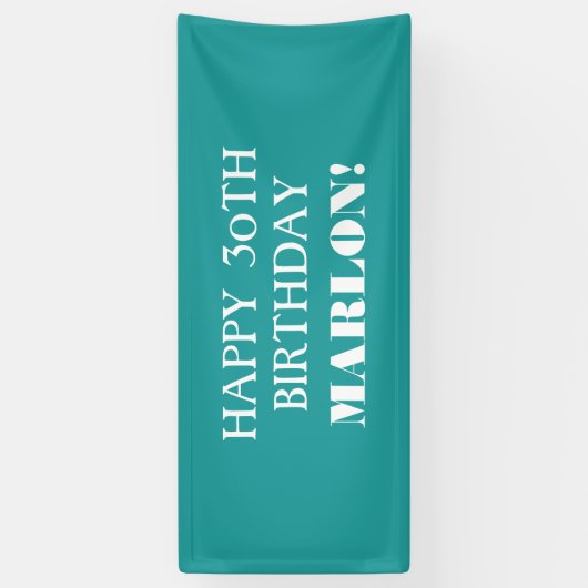 エイジティール（緑がかった色）アクアブルーホワイトハッピーバースデーバナー 横断幕 (縦)