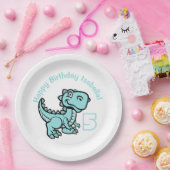 エイジティール(緑がかった色)Tレックス恐竜誕生日 ペーパープレート (パーティー)