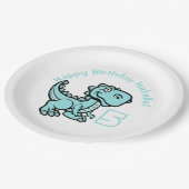 エイジティール(緑がかった色)Tレックス恐竜誕生日 ペーパープレート (アングル)