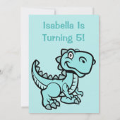 エイジティール（緑がかった色）Tレックス恐竜誕生日 招待状 (裏面)