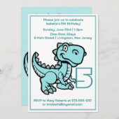 エイジティール（緑がかった色）Tレックス恐竜誕生日 招待状 (正面/裏面)