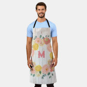 エイジドウッドモノグラムバラ&ユーカリリース エプロン (着用した状態)