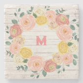 エイジドウッドモノグラムバラ&ユーカリリース ストーンコースター (正面)