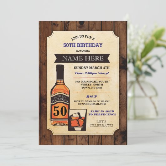 エイジドトゥパーフェクト誕生日ウィスキー招待状 招待状 (スタンド正面)