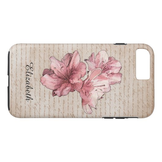 エイジドレターピンク図解入りの、写真付きのの花カスタマイズの名前 Case-Mate iPhoneケース (裏面(横))