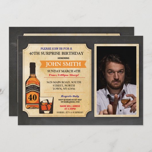 エイジド・トゥ・パーフェクト誕生日応援ウィスキー写真 招待状 (正面/裏面)