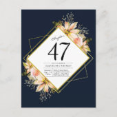 エイジネイビーブルーフローラ水彩誕生日 インビテーションポストカード (正面)