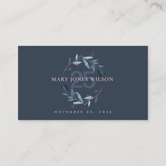 エイジネービーピンクブルーの葉のリース誕生日 プレイスカード (裏面)