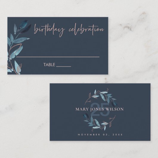 エイジネービーピンクブルーの葉のリース誕生日 プレイスカード (正面/裏面)