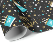 エイジハッピーバースデーケーキティール(緑がかった色)ブラック ラッピングペーパー (ロールコーナー)