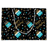 エイジハッピーバースデーケーキティール（緑がかった色）ブラック ラージペーパーバッグ (裏面)