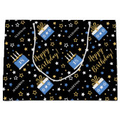 エイジハッピーバースデーケーキブルーブラック ラージペーパーバッグ (正面)