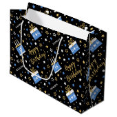 エイジハッピーバースデーケーキブルーブラック ラージペーパーバッグ (正面アングル)