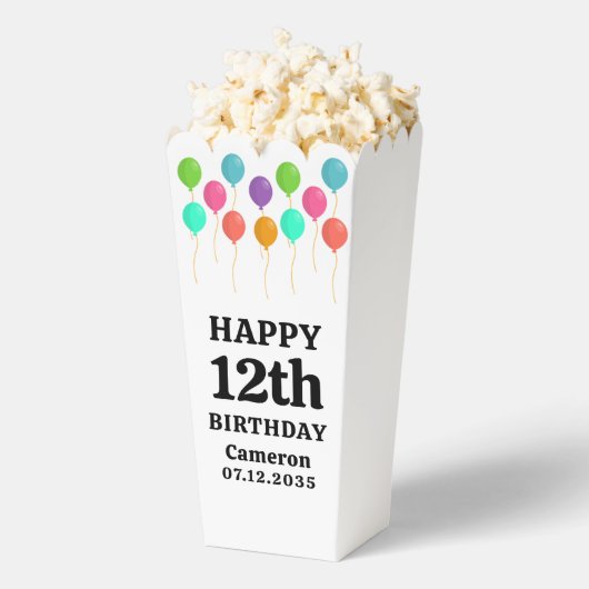 エイジハッピーバースデーパーソナライズされたキッズポップコーン フェイバーボックス (はじけた状態)